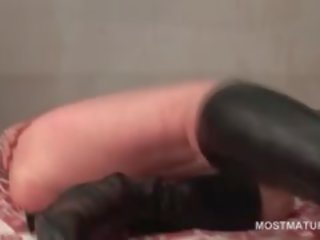 Grown Tramp In Leather Boots Finger Fucking Herself Deep