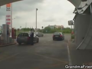 Two Dudes Pick Up tremendous Grandma And Screw Outside